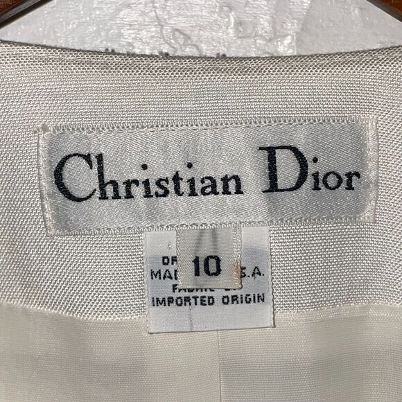 Vintage Christian Dior Cream and Navy Blazer Size 10 Elegant Classic Minimalist - Picture 3 of 12